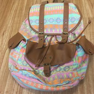 Multi Color Drawstring Canvas Backpack